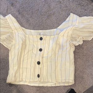 Tan and black striped button up shirt